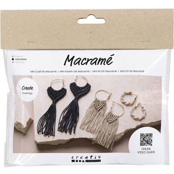 Mini Kit DIY Macramé para Pendientes, Negro, Marrón Oliva y Arena, 1 Pq