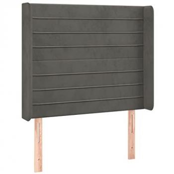 Cabecero con orejas de terciopelo gris oscuro 103x16x118/128 cm, tapizado acolchado, cubierto protector antimancha, prueba polvo