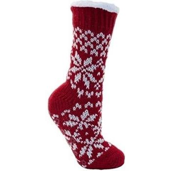 Fairisle Para Dama Forro Polar Grueso Calcetines De Pantufla - Rojo y crema, mujer, Unitalla