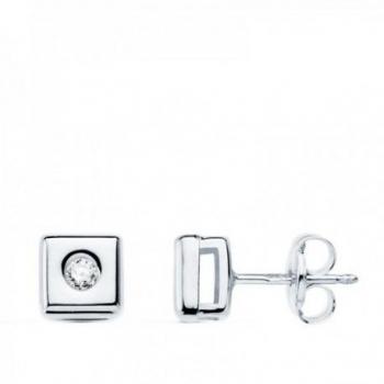 Pendientes de oro blanco 18k cuadrados con dos diamantes de 0.05ct