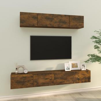 vidaXL Set de muebles para TV 4 piezas madera contrachapada roble ahumado 80 x 30 x 30 cm, Mueble de salón, Mueble TV, Mesa de TV, Mueble televisor