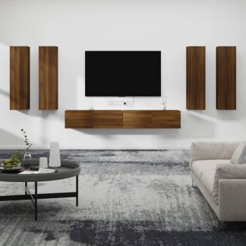 Set de muebles para TV 6 piezas madera contrachapada roble marrón 30.5x30x110 cm