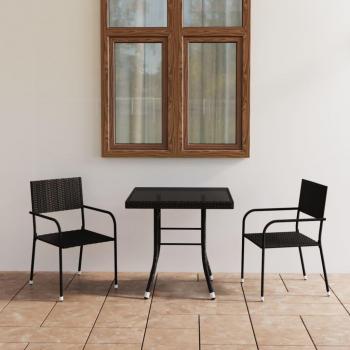 Juego de comedor para jardín 3 piezas ratán sintético negro