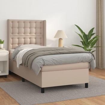 Cama box spring suave con colchón de cuero sintético Cappuccino 90x190 cm Marrón