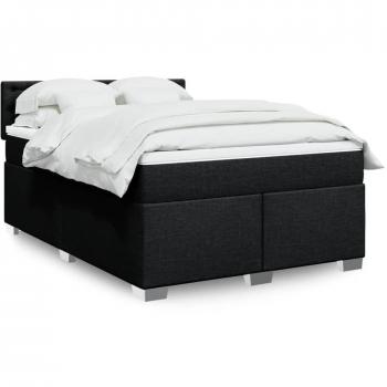 Cama Box Spring con Colchón de Tela Negro 140x190 cm