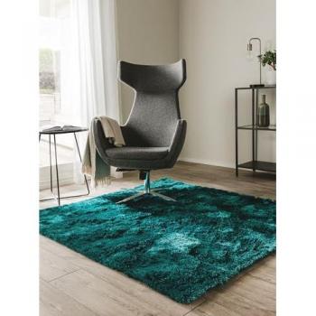 Alfombra cuadrada de pelo largo turquesa y azul/ blanco, 60x60 cm, estilo étnico, altura 31 mm, material sintético