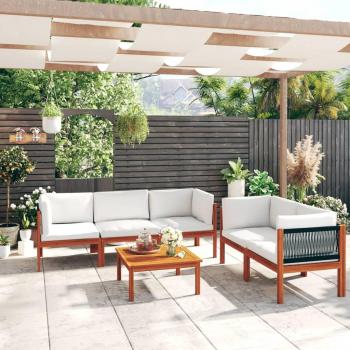 6 Piece Cream Cushioned Acacia Wood Garden Lounge Set