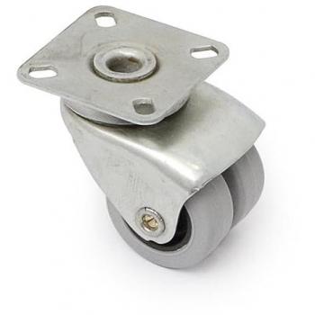 Rueda Giratoria Doble de Goma Ø40mm con Placa Cuadrada Zincada 52x52mm