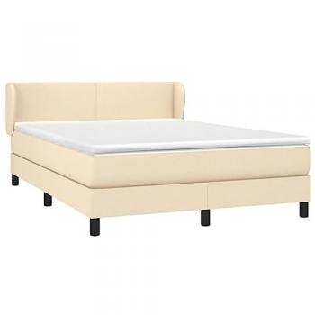 Cama box spring con colchón tapizado en tela color crema 140x190 cm, adaptable, acolchado reversible, con muelles ensacados y funda somier protector