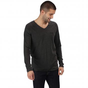 Regatta Hombre Kiro Coolweave Algodón Manga Larga V-Cuello Jersey Camisetas/Polos/Chalecos, Hombre, Camisetas/Polos/Camisetas, RMT195 80060, Negro, M