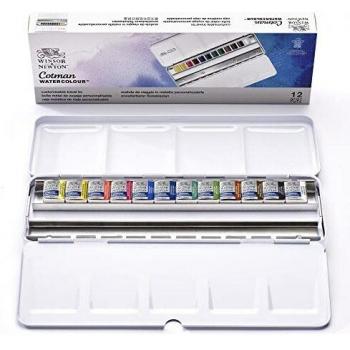 Winsor & Newton acuarela Cotman - Caja de acuarela Blue Box - set de 12 medio godets, colores surtidos