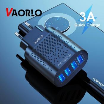 Cargador Rápido VAORLO 3A con 4 Puertos USB, Luz LED y Enchufe EU/US, Carga de 48W en Color Blanco