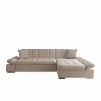 Sofá rinconero Comfivo 219, color marrón claro, medidas 278 x 151 x 76 cm, con reposabrazos regulables