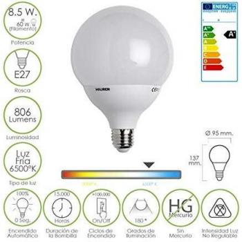 Bombilla led globo e27 85 w 60 w 806 lumenes luz fria 6500 k