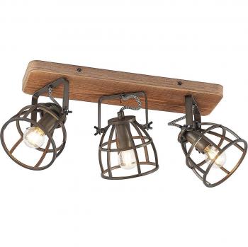 Plafón de techo Lindby Rutger, 3 luces, vintage, marrón, hecho de madera, para salón y comedor, 3 llamas E14