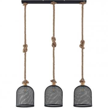 Lámpara colgante Lindby Epori moderna de madera en marrón con cable de cáñamo, 3 llamas E27, ideal para salón y comedor