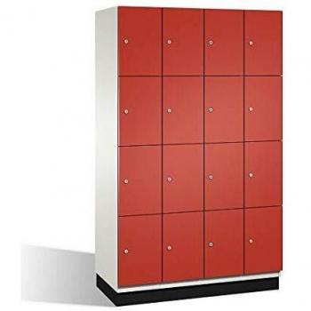 Armario de Compartimentos Bajo Llave Cambio C+P - 4 Abteil, Acero, Color Blanco y Rojo, Dimensiones 1200 mm