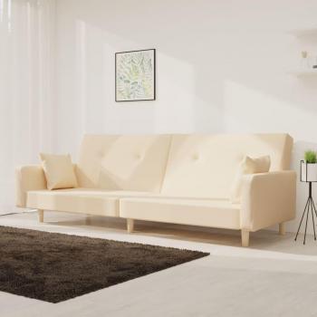 Sofá cama de 2 plazas con 2 cojines de tela crema Vidaxl