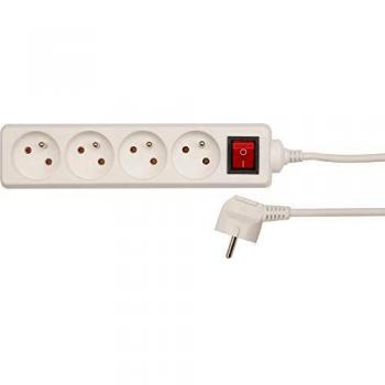 VOREL 72529 - cable de extensión con conexión a tierra/blanco/con interruptor de 4-sockets 3m