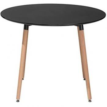 Mesa de Comedor Redonda Minimalista de Madera de Haya Negra Ø 90 cm Bovio