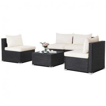 5-Piece Patio Rattan Wicker Furniture Conversation Set