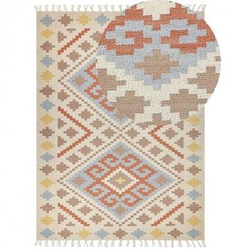 Alfombra Kilim de Algodón Multicolor 160 x 230 cm Geométrica con Borlas