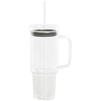 Mug de vidrio borosilicato 1L con tapa y anillo de silicona sellante, incluye pajita de vidrio, transparente, apto para lavavajillas, ideal para bebidas frías o calientes