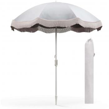 6.5 Feet Outdoor Fringe Patio Umbrella with Carrying Bag - Cream White