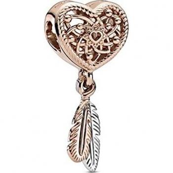 Rose Gold Dreamcatcher Heart Charm with Feathers