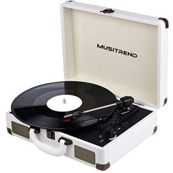 MUSITREND Tocadiscos de Vinilo con Bluetooth, Tocadiscos Vintage de 3 Velocidades con Altavoces Incorporados, para Discos de Vinilo de 7/10/12 Pulgadas, AUX/RCA, Blanco