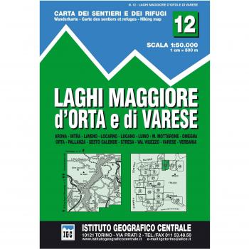 Mapa excursionista y topográfico de los 12 Lagos Maggiore, d'Orta y Varese 1:50.000 con senderos y refugios
