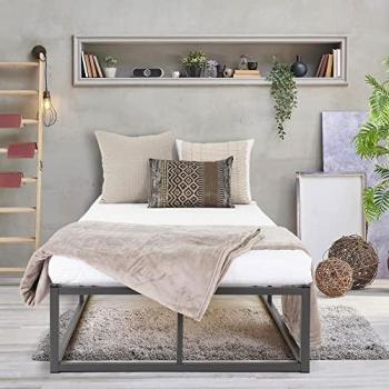 Cama Metálica ML-Design 90x200 cm con Colchón de 16 cm y Somier de Lamas Integrado, Color Antracita