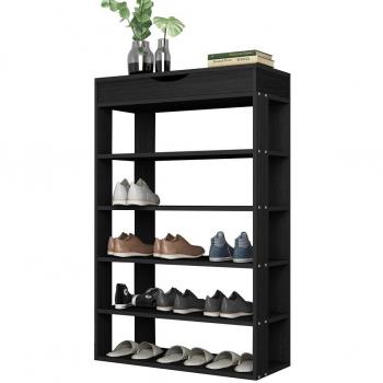 sogesfurniture DIY Zapatero de Madera con 5 Niveles Estantería Zapatero para hasta 20 Zapatos, 75 x 24 x 94 cm, Organizador de Almacenamiento de Zapatos Multiuso, Negro L24-BK-BH