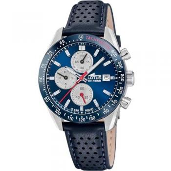 Reloj Cronógrafo Lotus 18995/5 para Hombre con Correa de Piel Azul y Caja de Acero Inoxidable Plateado