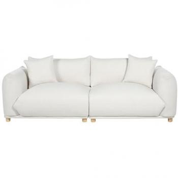 Sofá moderno de 3 plazas en poliéster color blanco crema con cojines decorativos Luvos