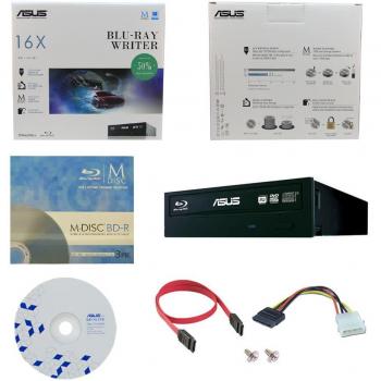 ASUS BW-16D1HT 16X Blu-Ray BDXL M-DISC CD DVD Bluray interno Quemador Drive con 3PK GRATIS MDisc BD + BD Software Suite + Cables y tornillos de montaje