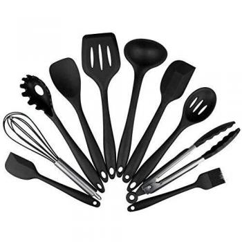 ZUOFENG Utensilios Cocina de Silicona 10 Piezas, Juego de Cocina Resistente al Calor, Pinzas, batidor Silicona, Cepillo, Espátulas, Cuchara Ranurada, Cucharas de Cocina, Paleta de Arroz.