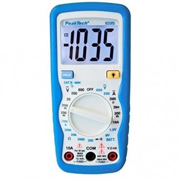 PeakTech 1035 – Multímetro digital CAT III con pantalla, probador de batería, multímetro de mano, dispositivo de medición, voltímetro, medición de corriente, probador de continuidad - máx.600 V