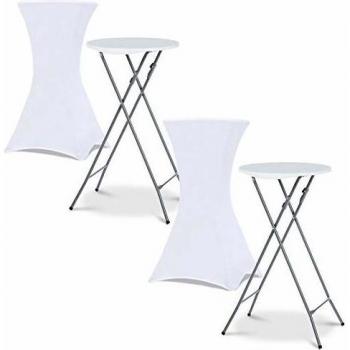 Lote de 2 mesas altas plegables de 105 cm con 2 fundas blancas