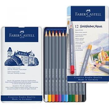 Estuche de Lápices de Colores Acuarelables Faber-Castell Goldfaber Aqua, 12 Unidades, Colores Surtidos, Presentación en Caja Metálica