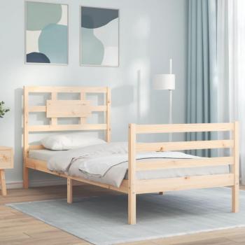 Cama con cabecero de madera maciza 100x200 cm color marrón