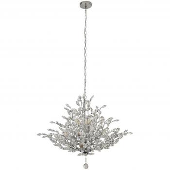 Suspensión Bouquet 11 bombillas vidrio y acero dulce cromado, diseño contemporáneo, altura 62 cm, compatible con luces E14