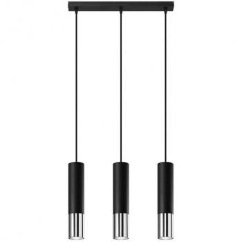 Lámpara de Techo Colgante Loopez 3 Luces GU10 Acero Cromado y Negro 90cm