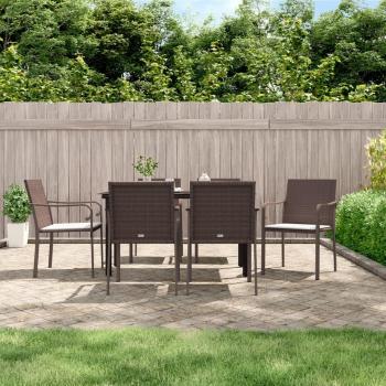 7-Piece Outdoor Dining Set with Cushions in Poly Rattan and Steel