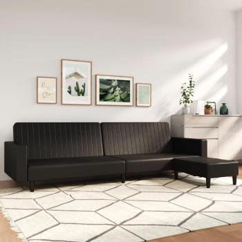 Sofá cama de 2 plazas con reposapiés en piel sintética color negro