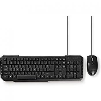 NEDIS Ratón y Teclado Conjunto Set de Ratón y Teclado con Cable | Ratón de 800 PPP | Internacional para EE. UU. German 1.4 m