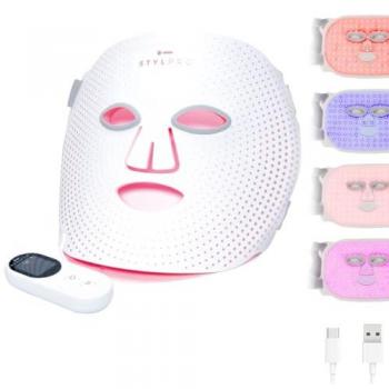 Máscara Facial LED de Longitud de Onda STYLPRO - Cuidado de la Piel Multimodo con Luz Roja, Azul e Infrarroja, Flexible y Recargable