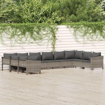 10-Piece Grey Poly Rattan Garden Lounge Set with Cushions