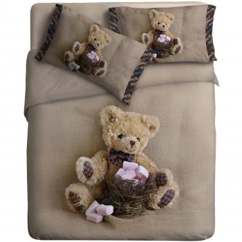 Ipersan Juego Nordico Set Fine Art Impresa fotografica - Funny Bear Color Beige/Marron/Rosa 155x240cm