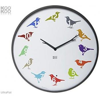 KOOKOO UltraFlat Color, Reloj de Pared con 12 pájaros cantores, nativos, grabaciones Originales de la Naturaleza, dial Llamativo